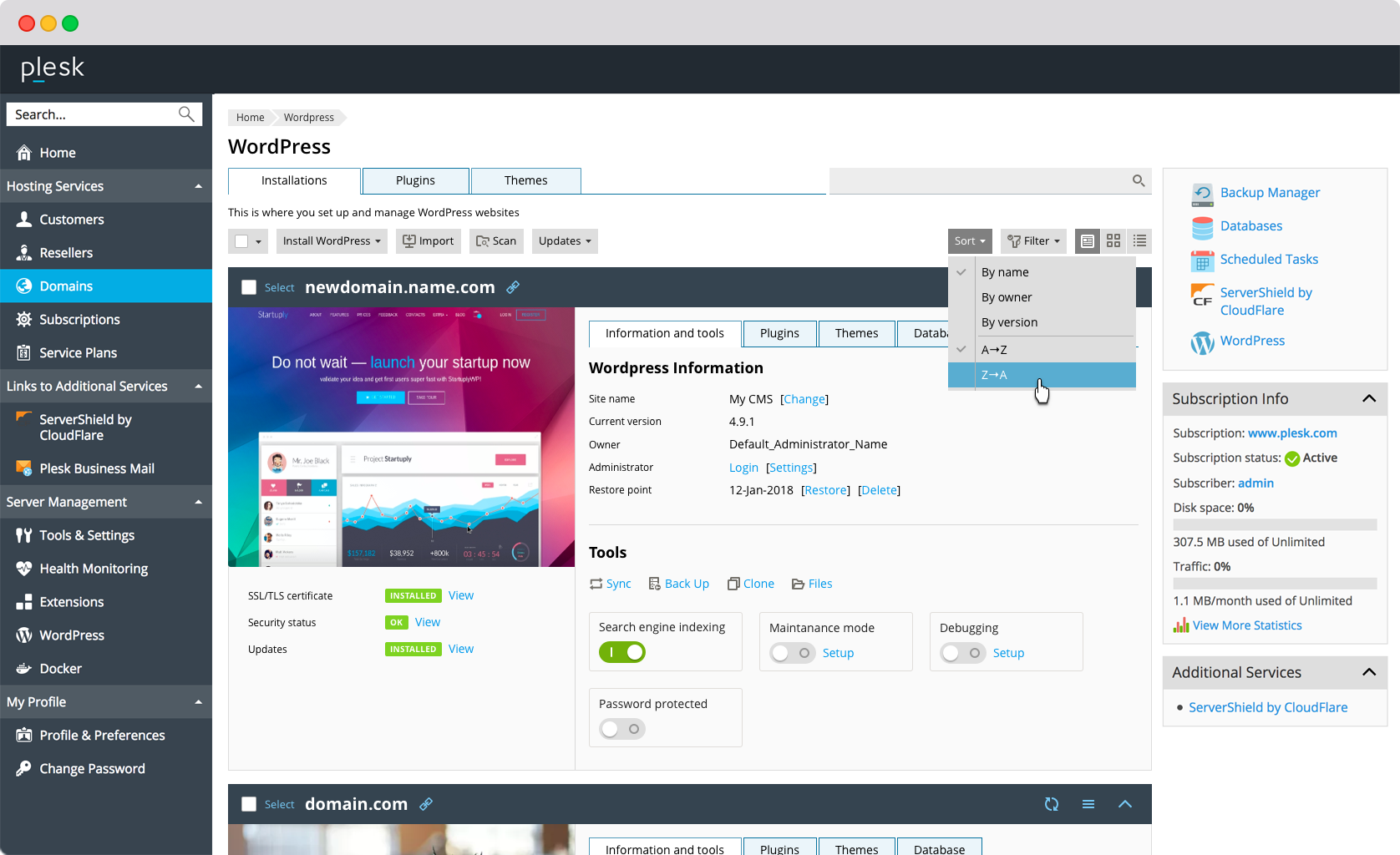 plesk screenshot